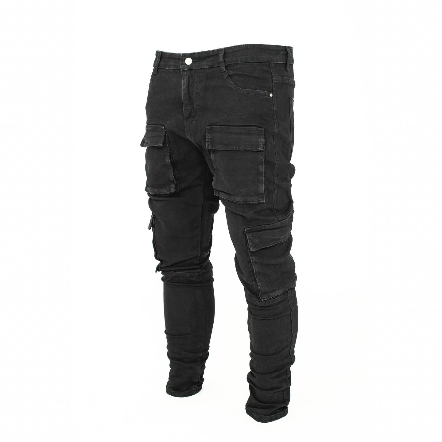 Men’s Black Multi Pocket Cargo Skinny Fit Denim Jeans