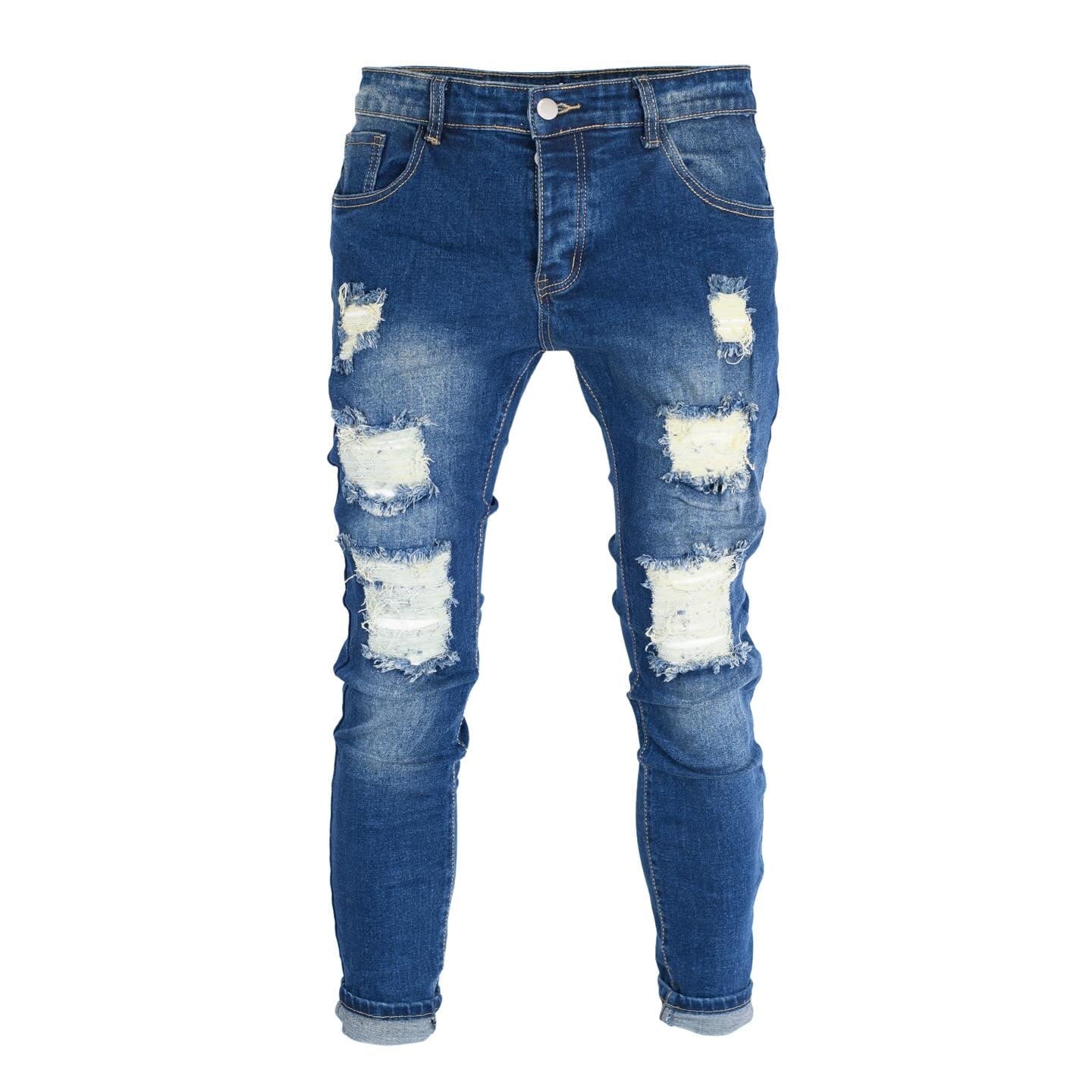 Men's Dark Blue Skinny Ripped Jeans