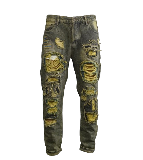 Men's Distressed Dirty Green Ripped Jeans