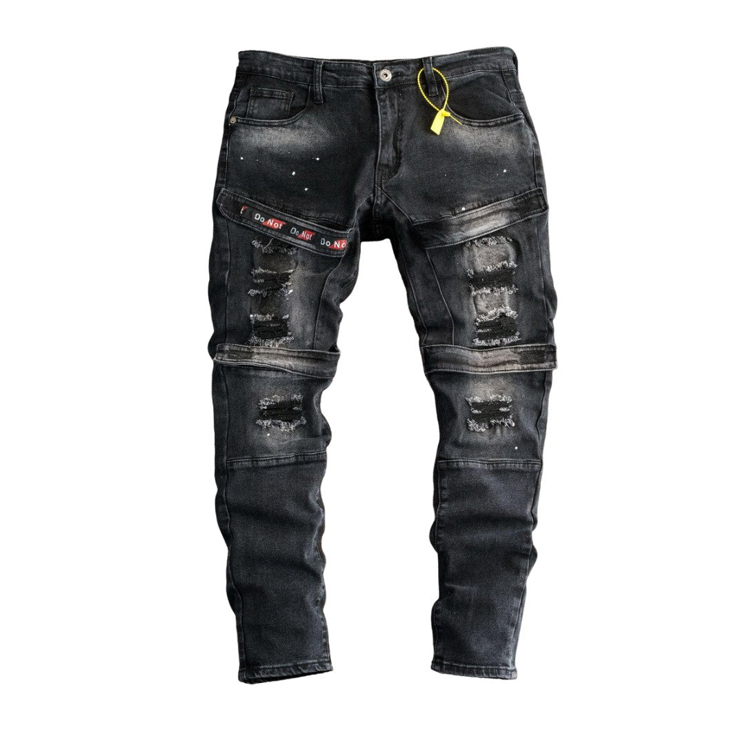 Men's Black Distressed Strap Denim Jeans