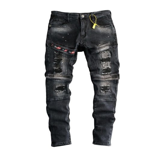 Men's Black Distressed Strap Denim Jeans