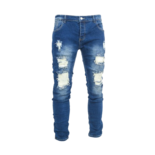 Men's Navy Blue Denim Ripped Jeans