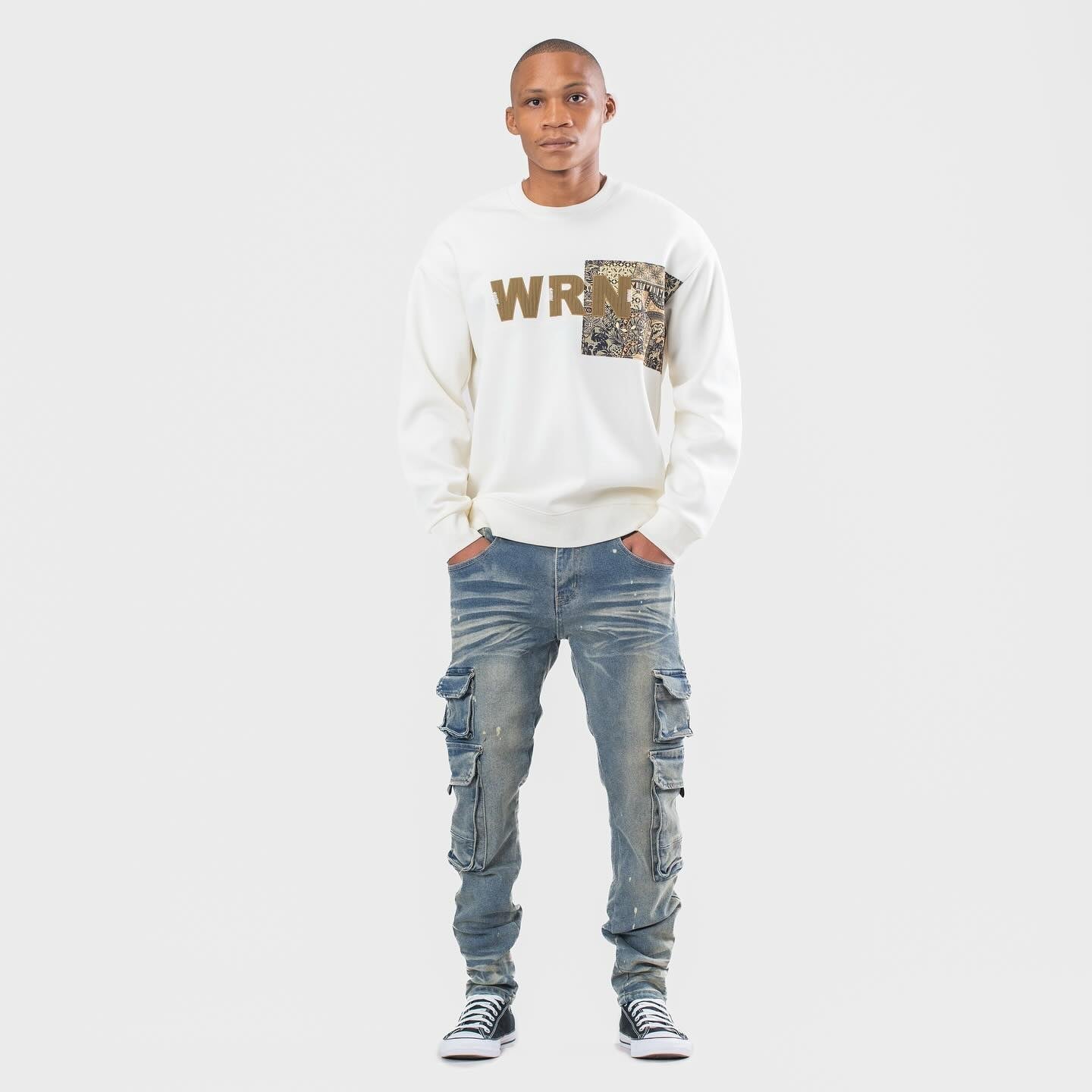 Men's Washed Multi Pocket Denim Cargo Jeans