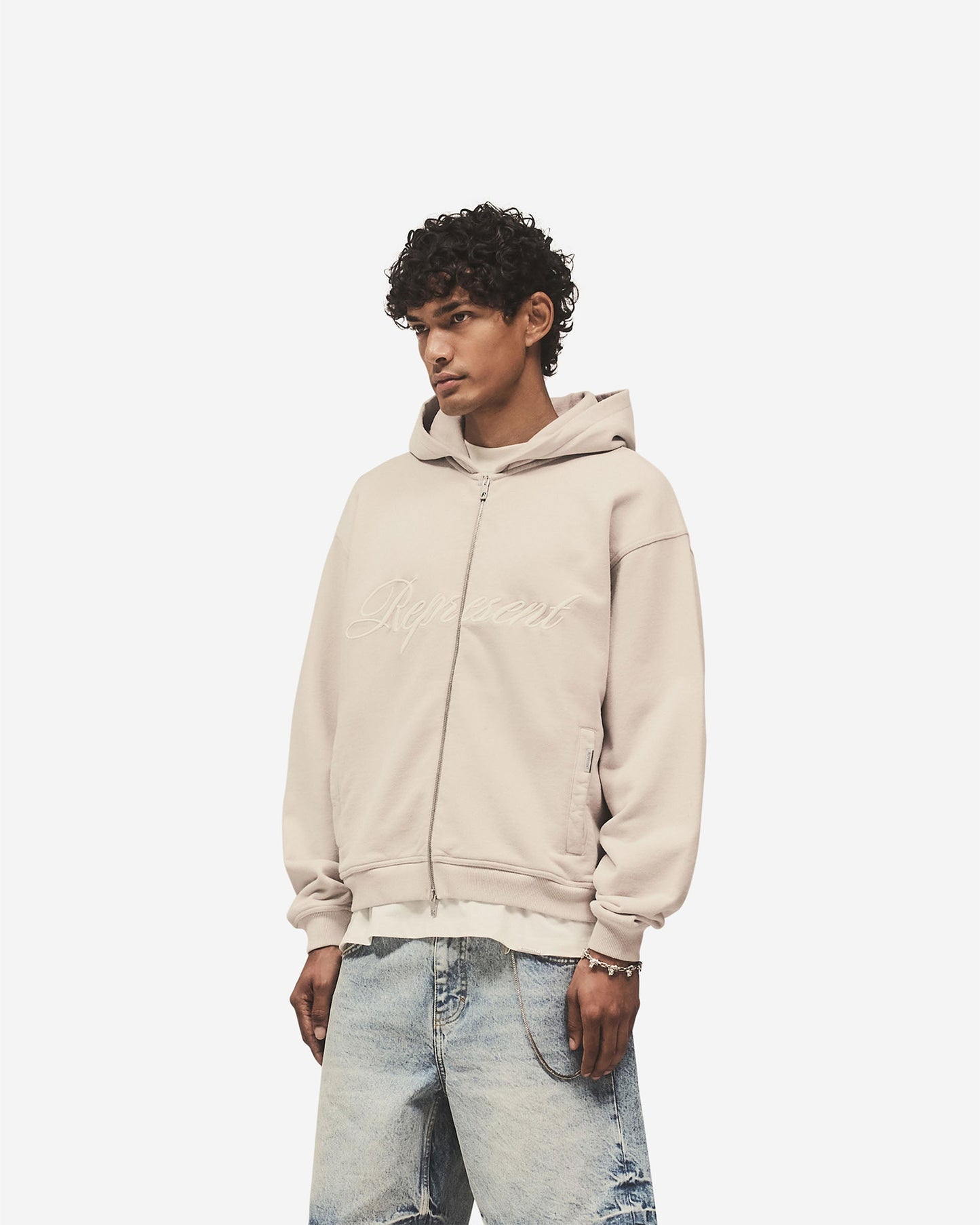 Script Logo Zip Hoodie - Concrete