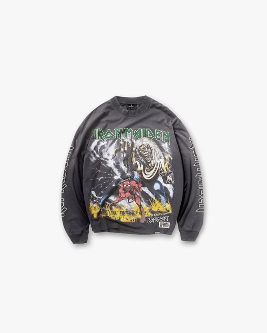 Represent X Iron Maiden Number Of The Beast Long Sleeve T-Shirt - Sunfade Grey