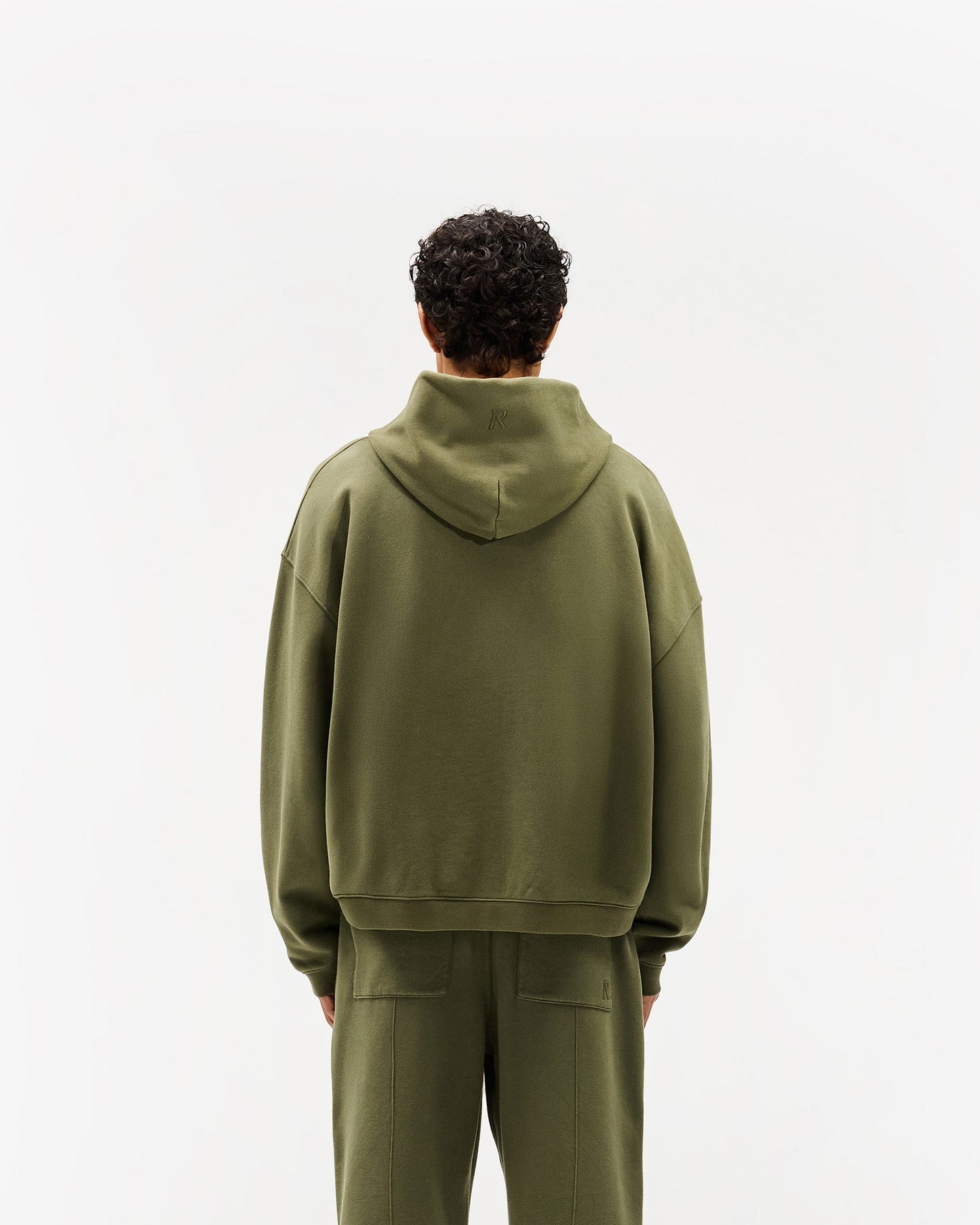 Initial Boxy Zip Through Hoodie - Army Green