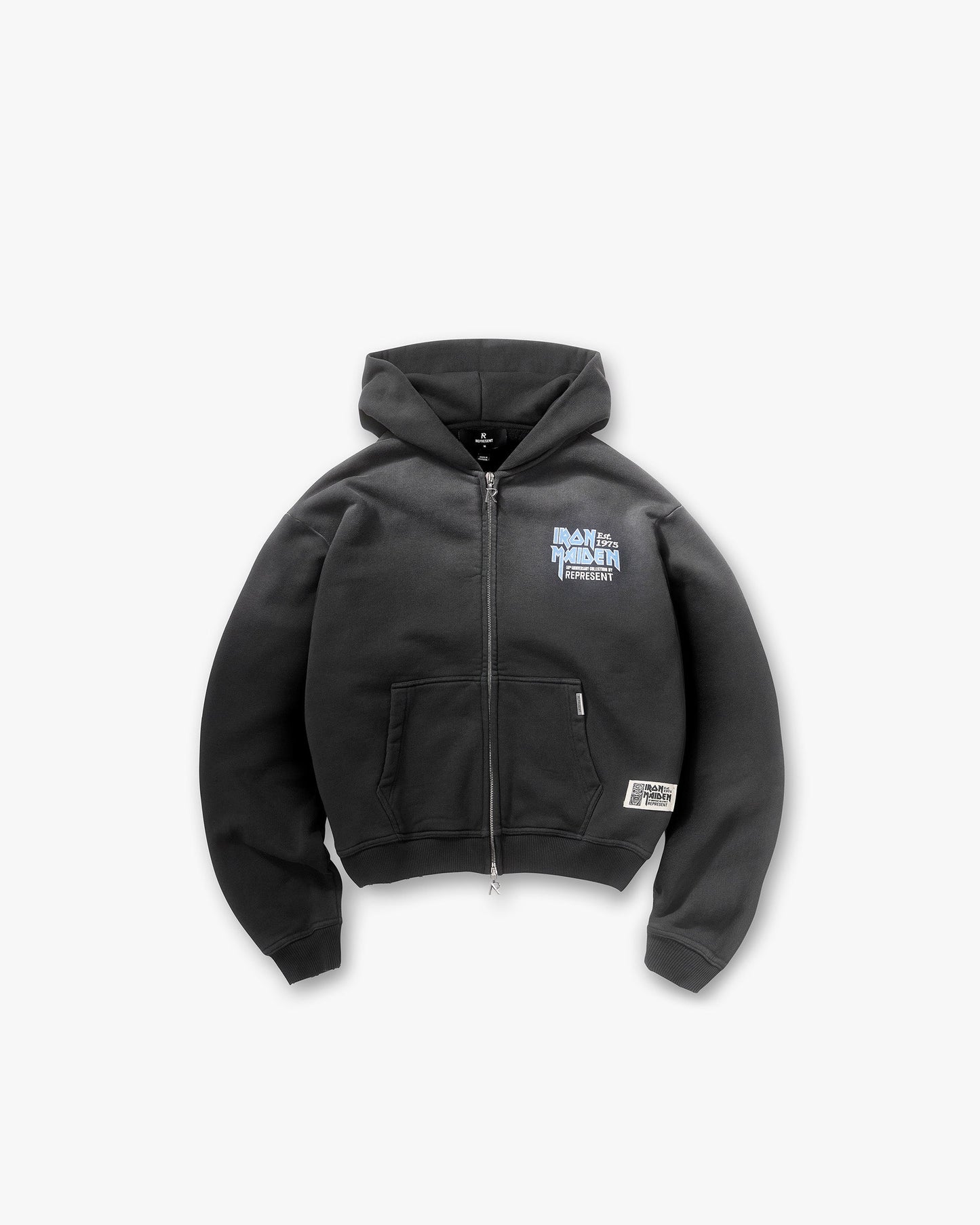 Represent X Iron Maiden Anniversary Zip Through Hoodie - Stained Black