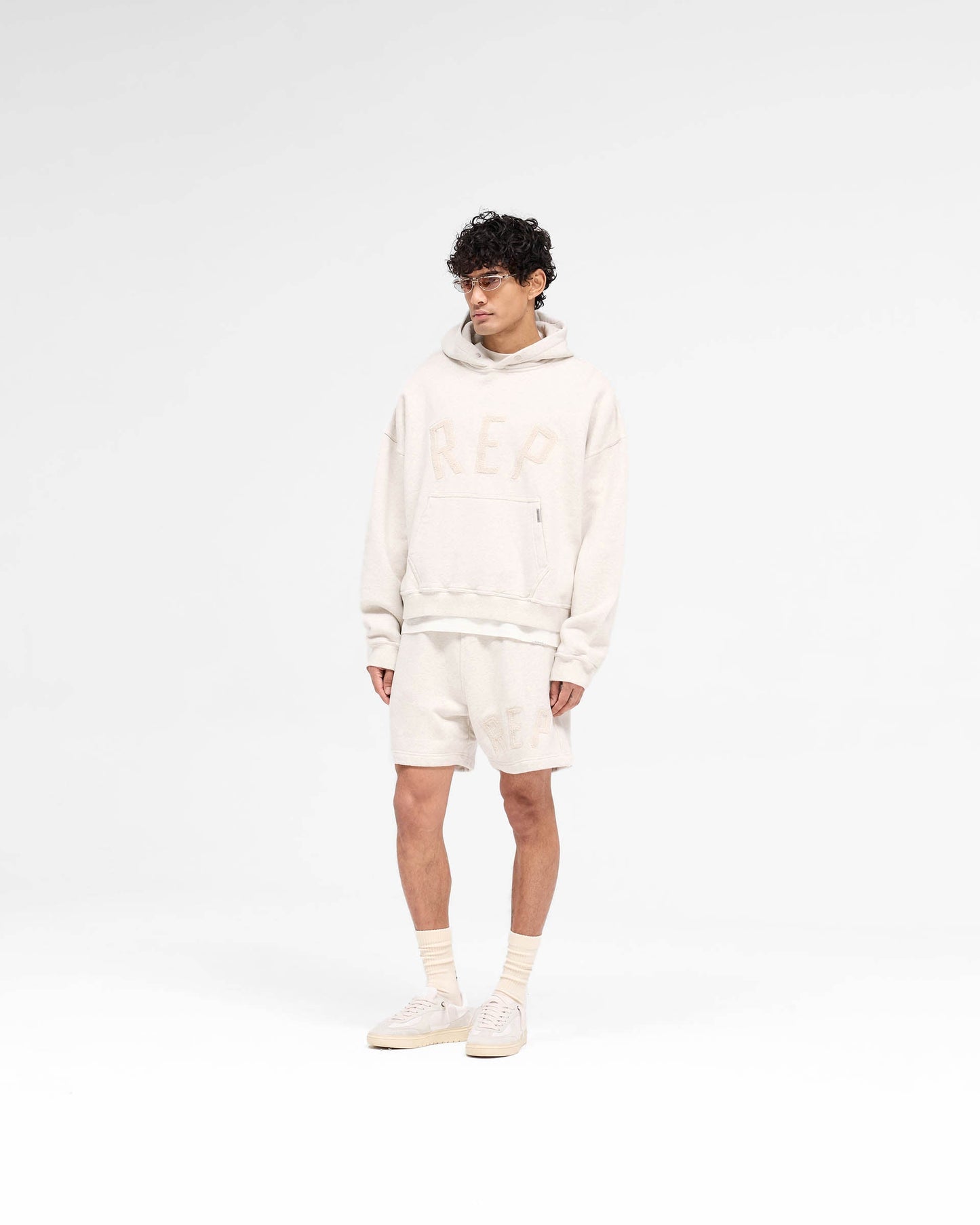 Rep Applique Hoodie - Cream Marl