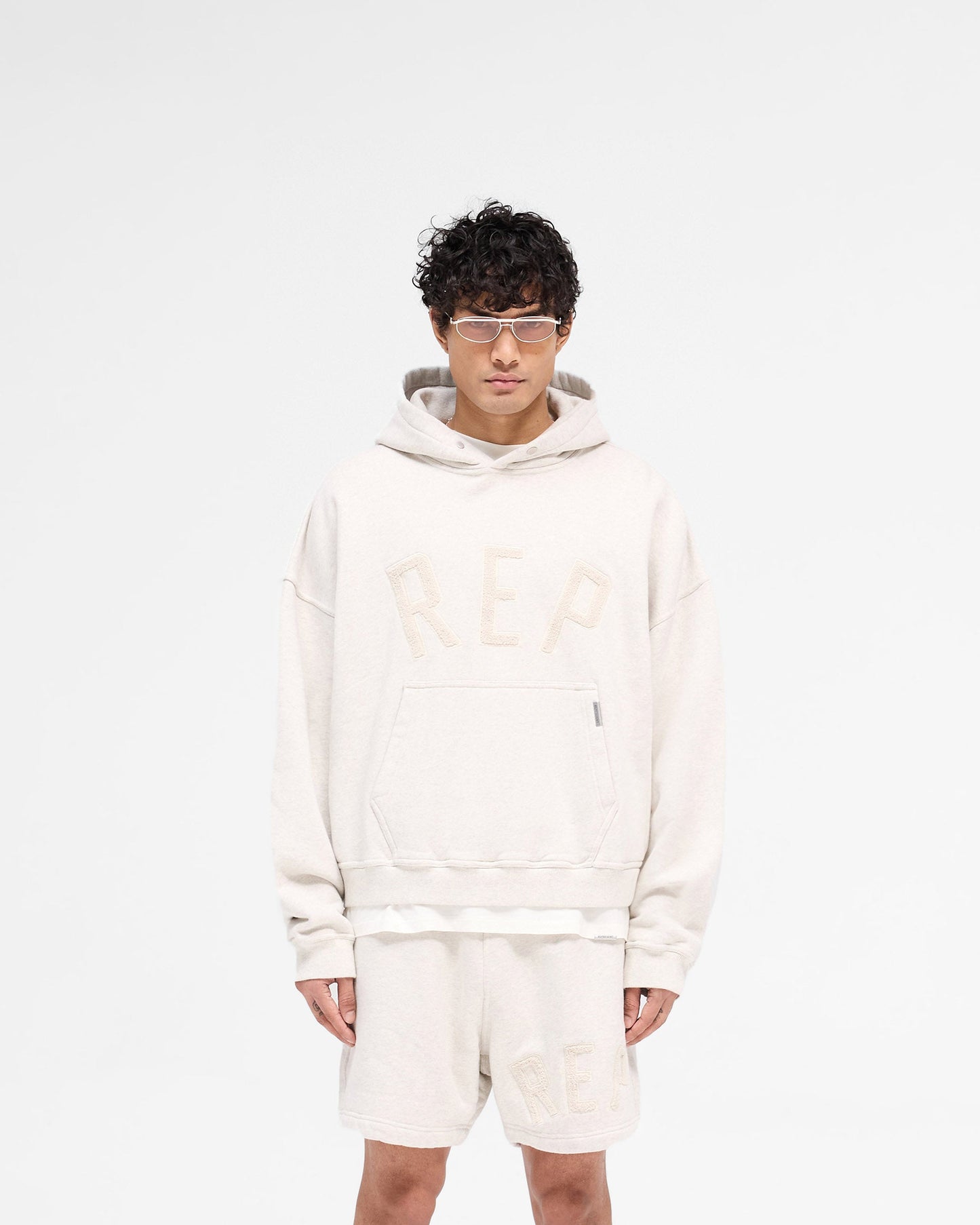 Rep Applique Hoodie - Cream Marl