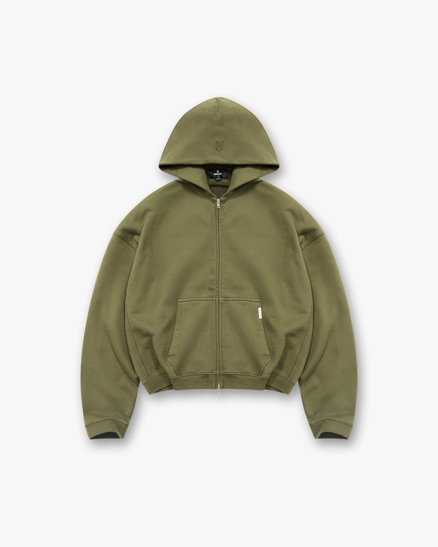 Initial Boxy Zip Through Hoodie - Army Green