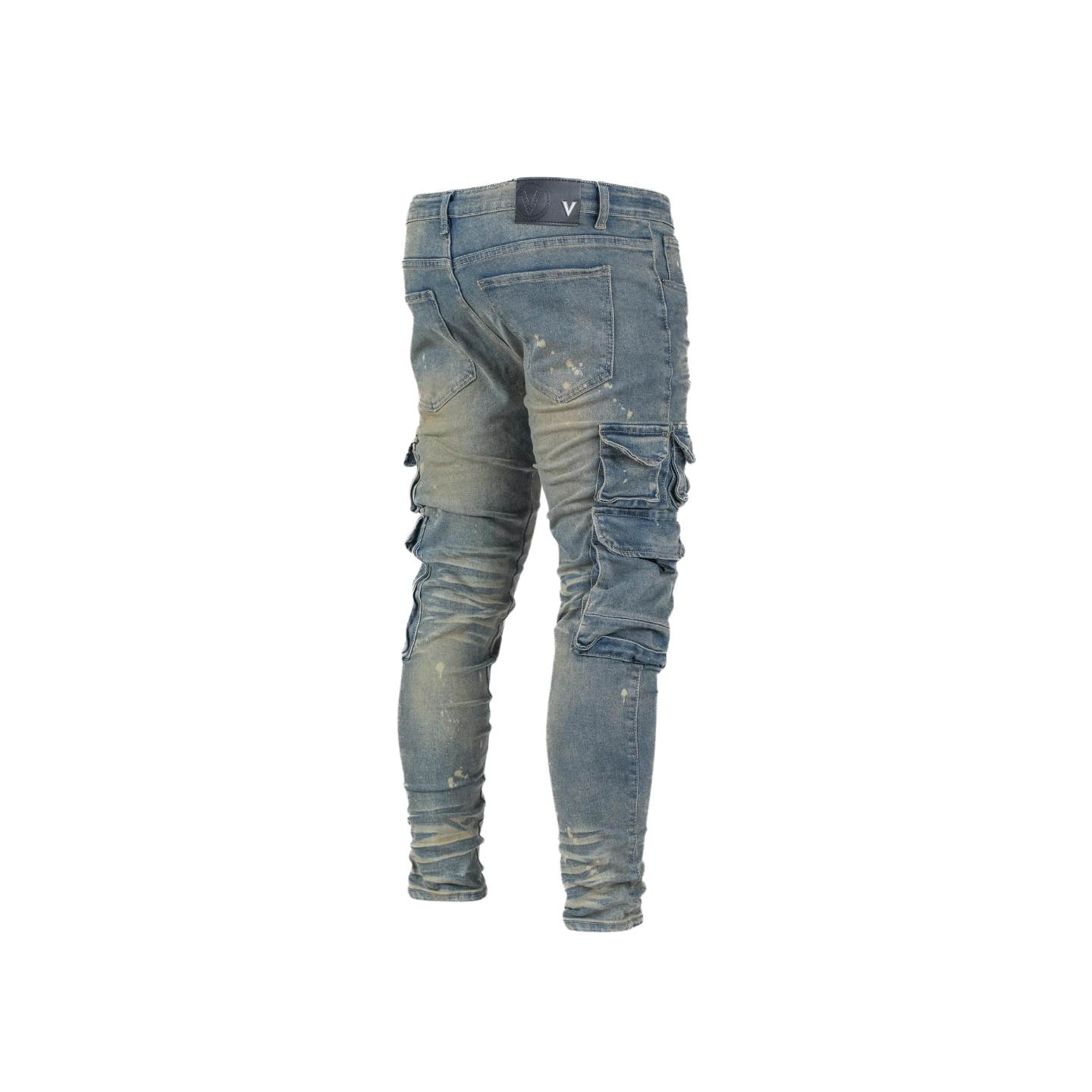 Men's Washed Multi Pocket Denim Cargo Jeans