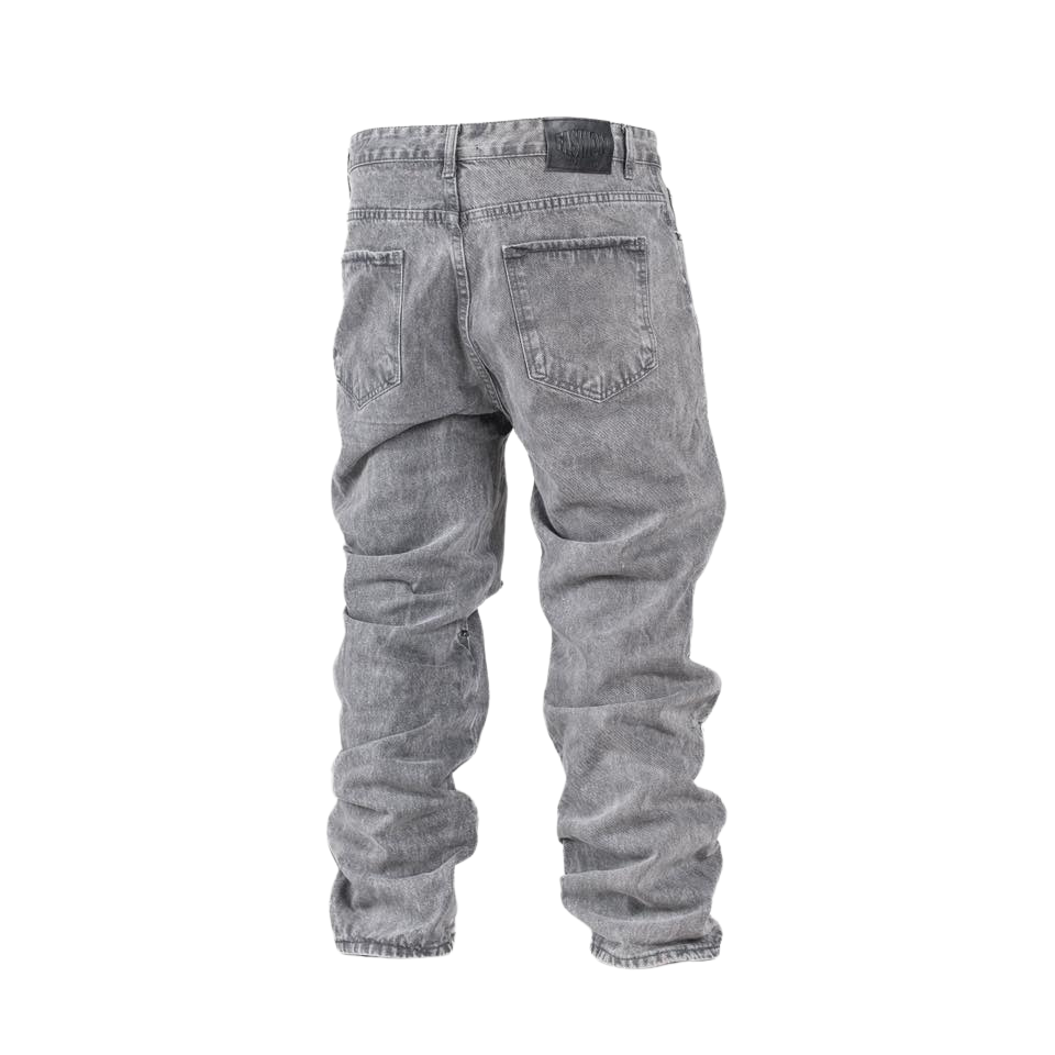 Men’s Grey Utility Distressed Baggy Jeans