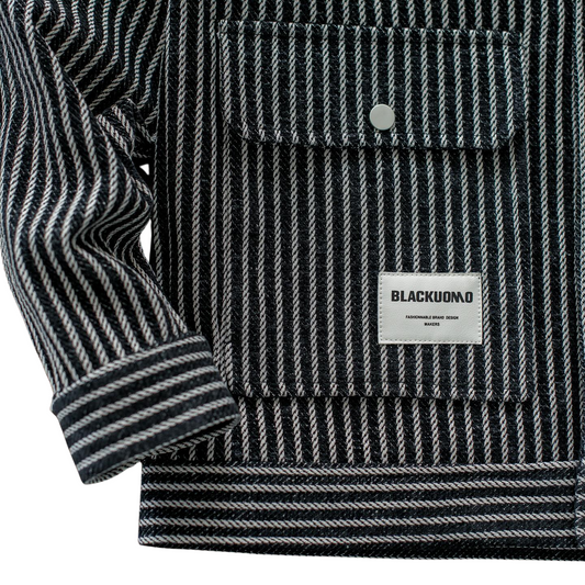 Black Gentlemen's Striped Pocket Jacket