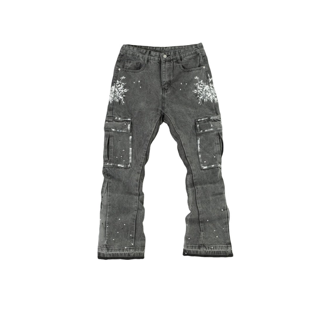 Men's Splatter Slim Flare Cargo Jeans