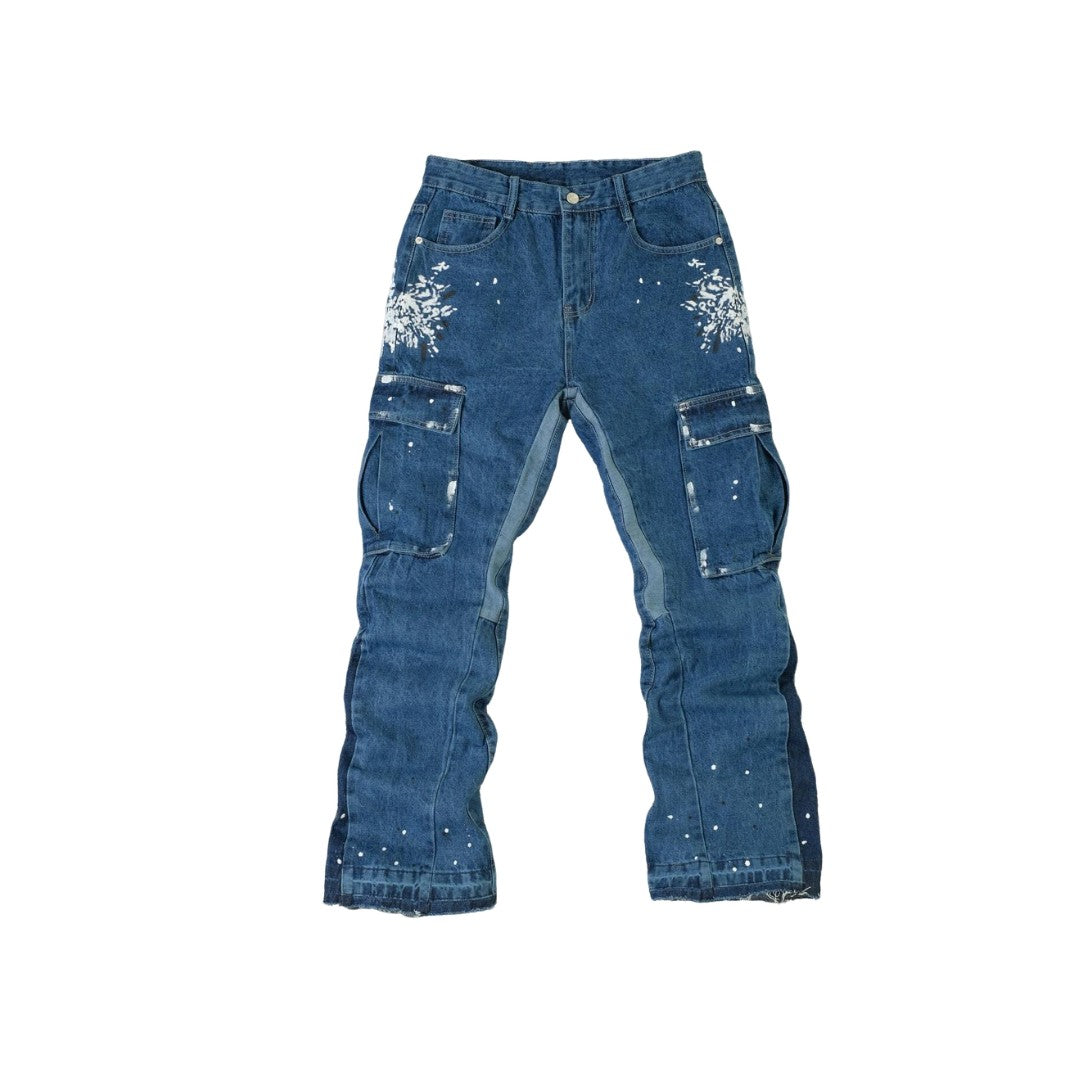 Men's Splatter Slim Flare Cargo Jeans