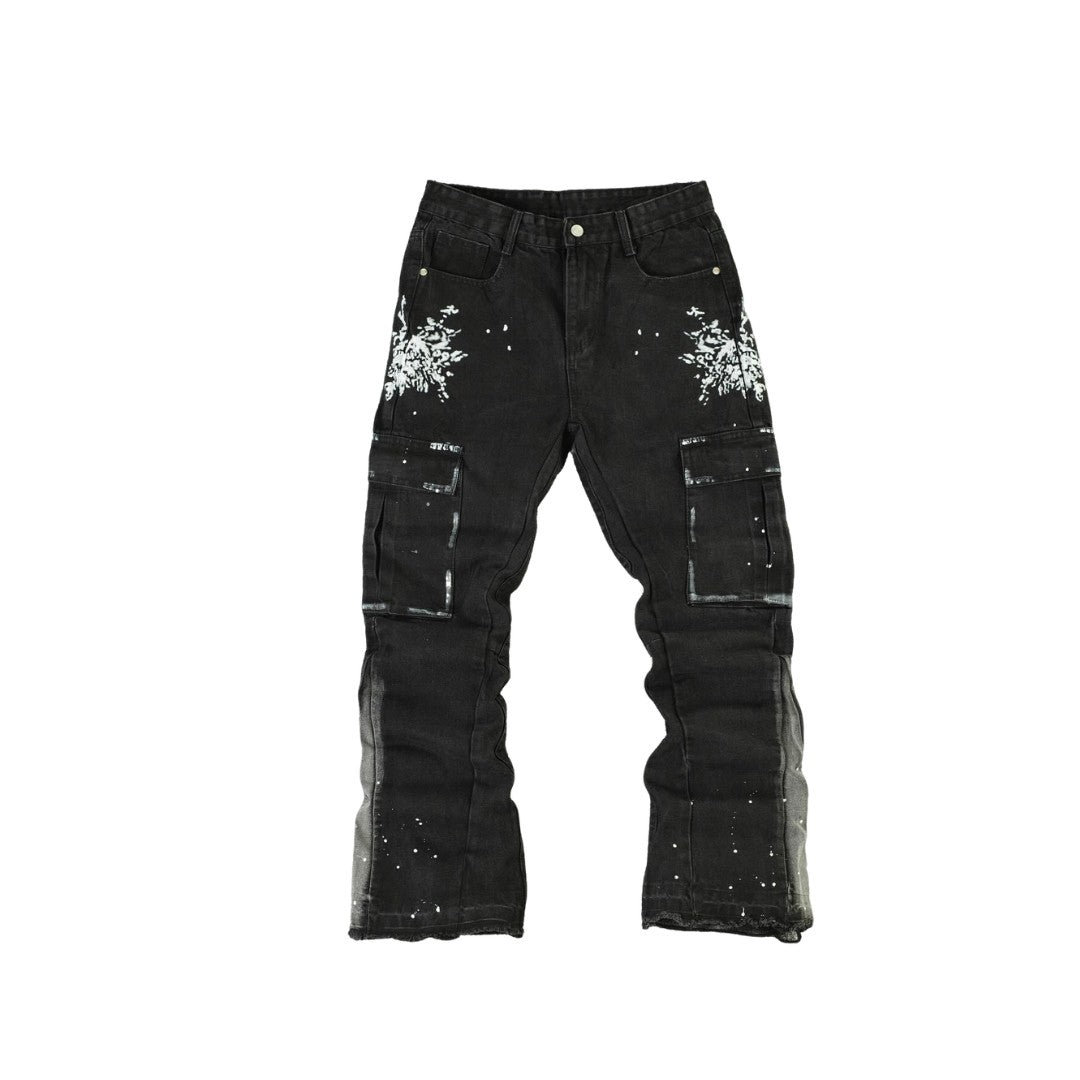 Men's Splatter Slim Flare Cargo Jeans