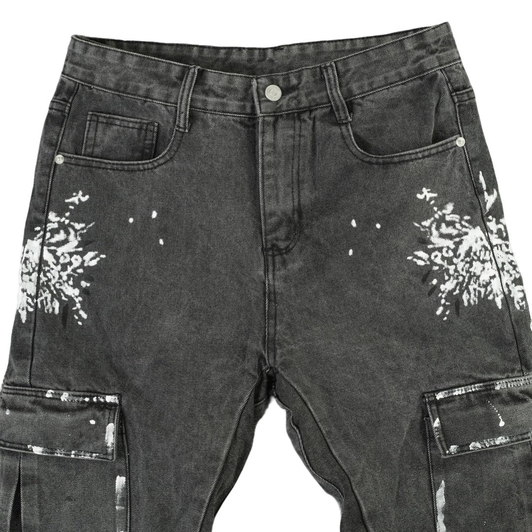 Men's Splatter Slim Flare Cargo Jeans