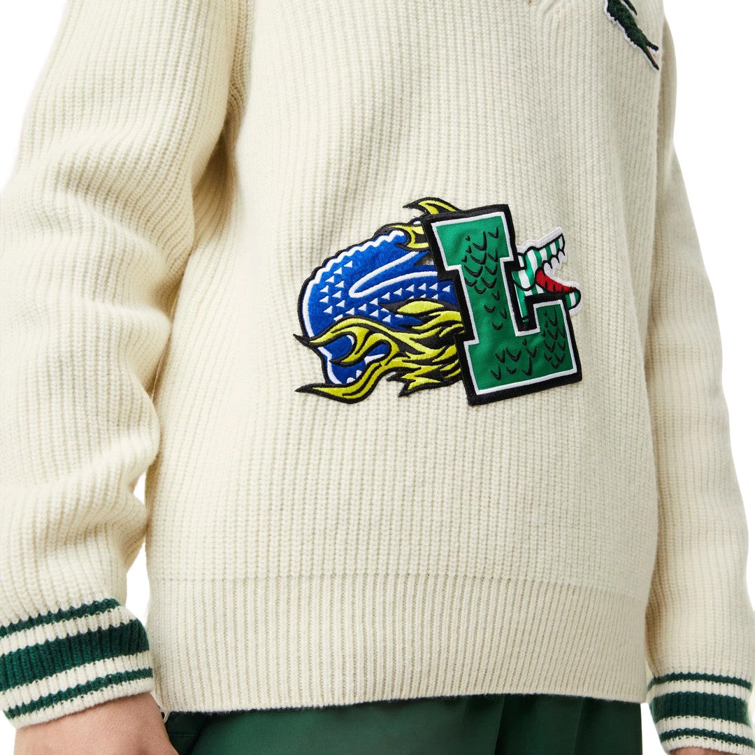 Lacoste Men's Comic Badge Striped V-Neck Sweater