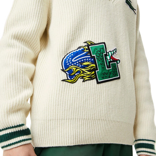 Lacoste Men's Comic Badge Striped V-Neck Sweater