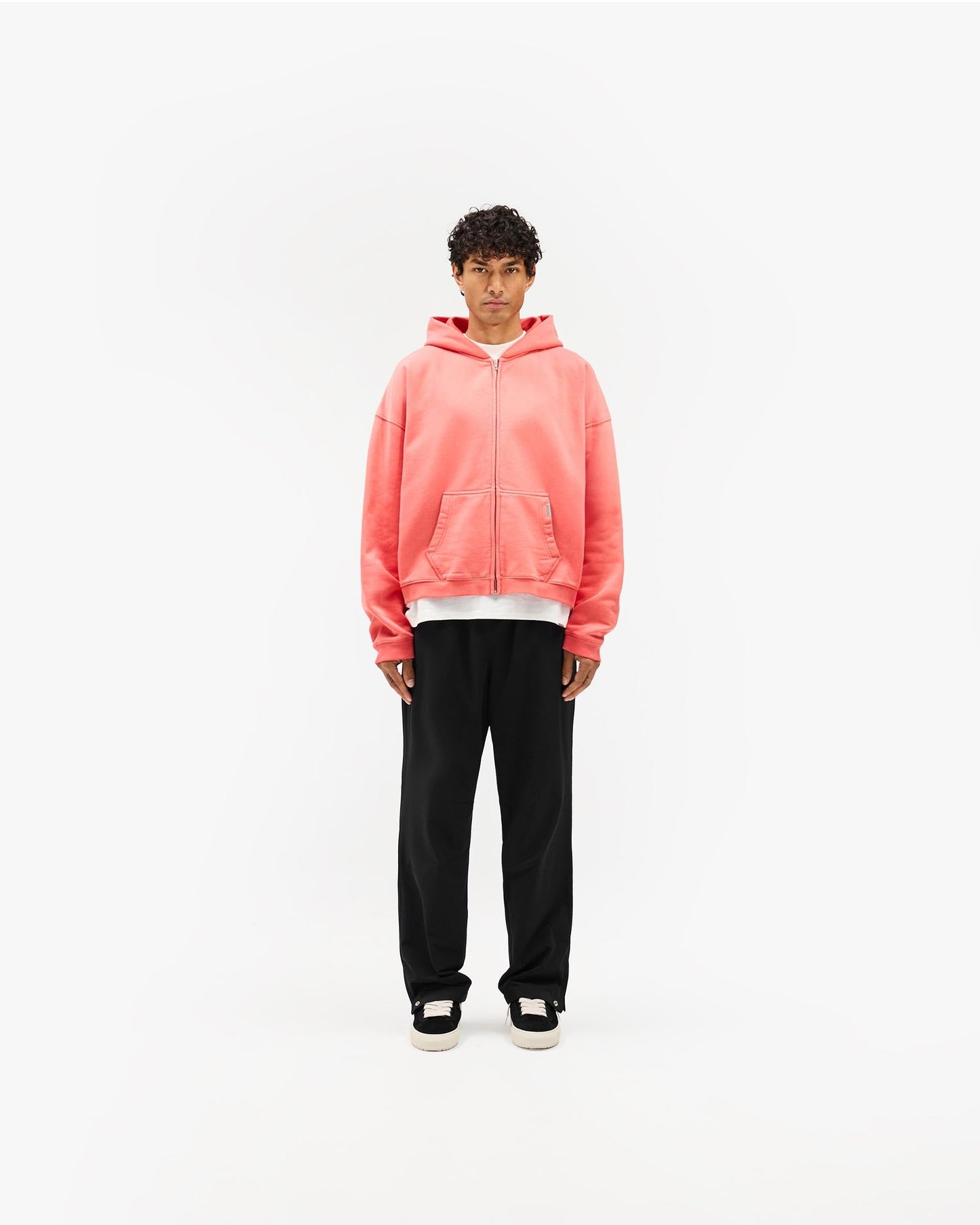 Initial Boxy Zip Through Hoodie - Vintage Red