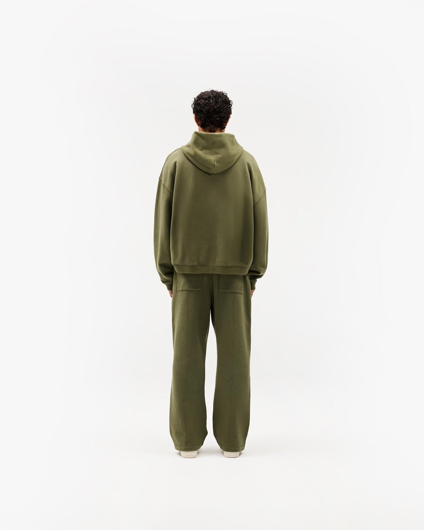 Initial Boxy Zip Through Hoodie - Army Green