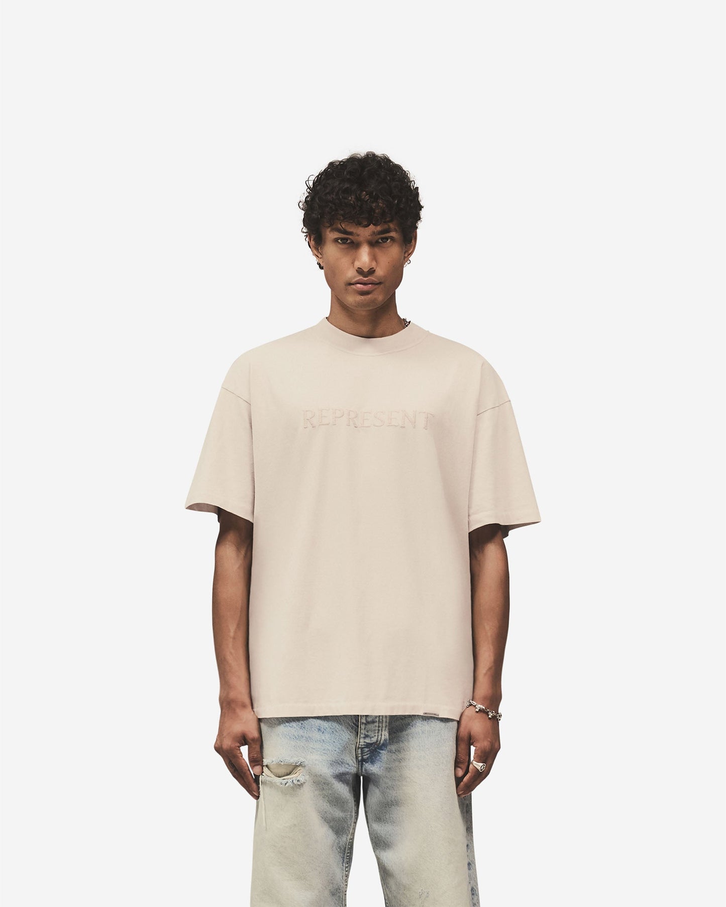 Embroidered Serif Logo T-Shirt - Concrete