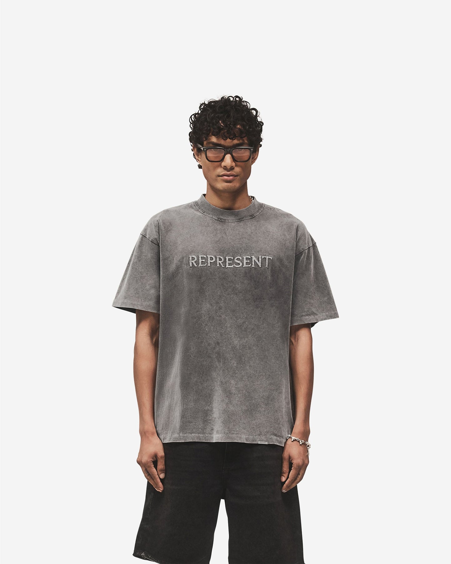 Embroidered Serif Logo T-Shirt - Vintage Grey