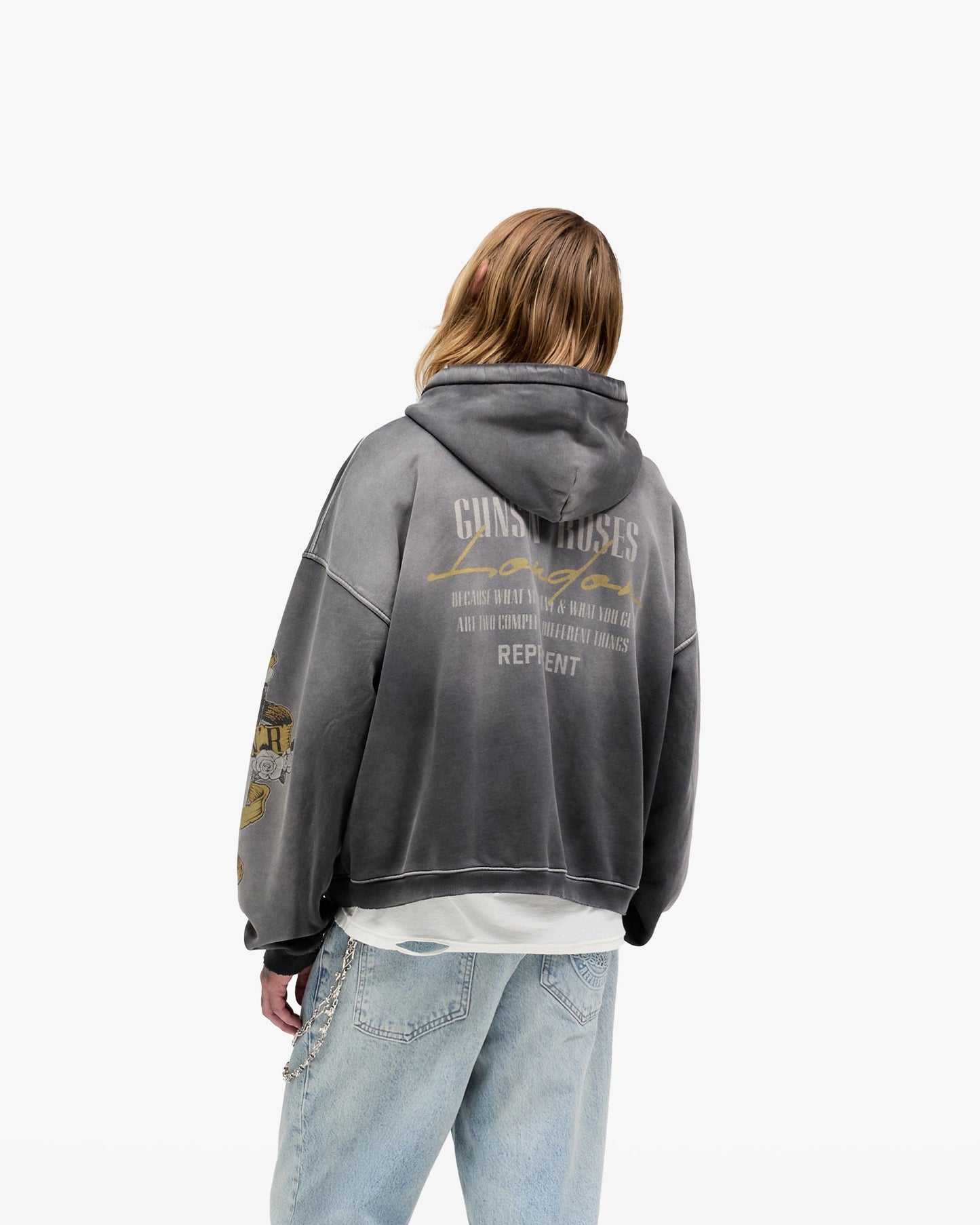 Represent X Guns N' Roses Cross Zip Through Hoodie - Stained Black