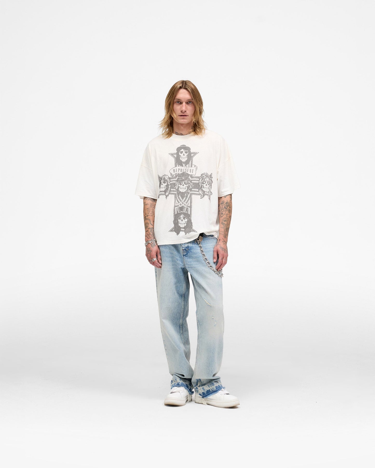 Represent X Guns N' Roses Cross T-Shirt - Washed Ecru