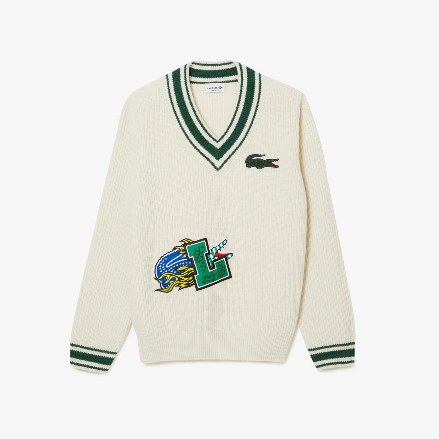 Lacoste Men's Comic Badge Striped V-Neck Sweater
