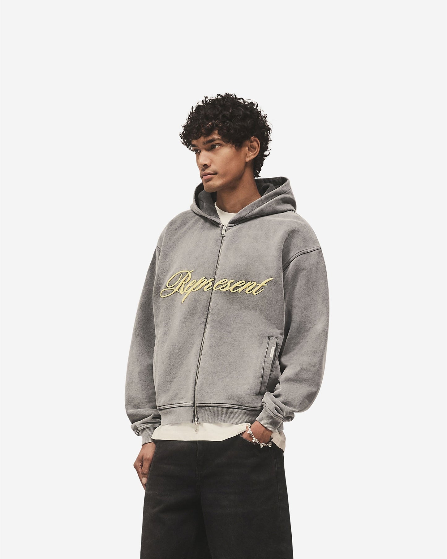 Script Logo Zip Hoodie - Vintage Grey