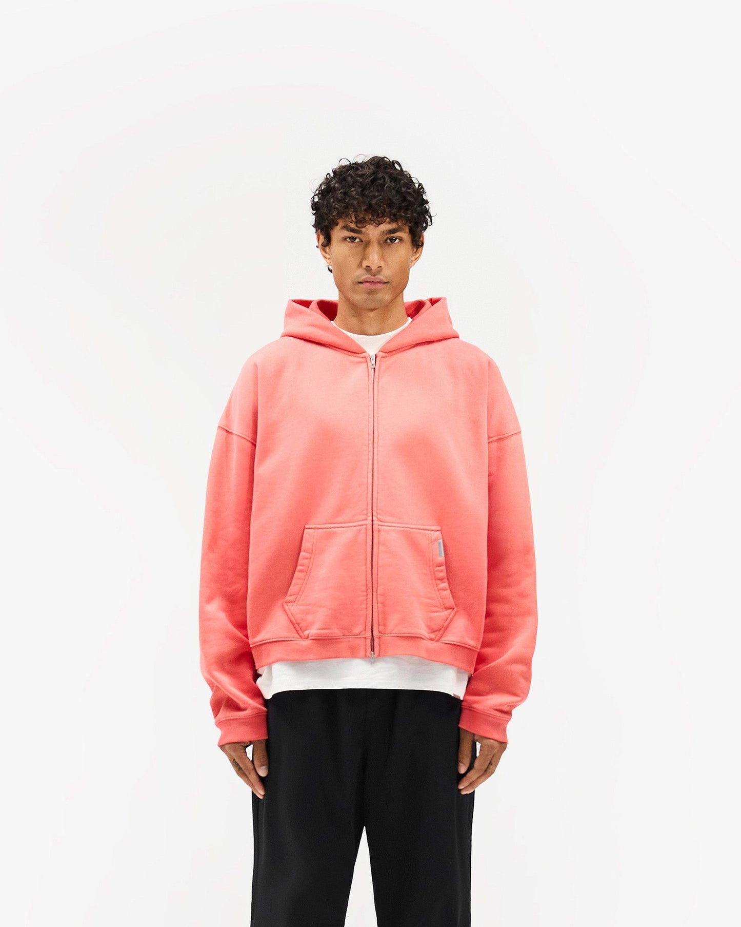 Initial Boxy Zip Through Hoodie - Vintage Red
