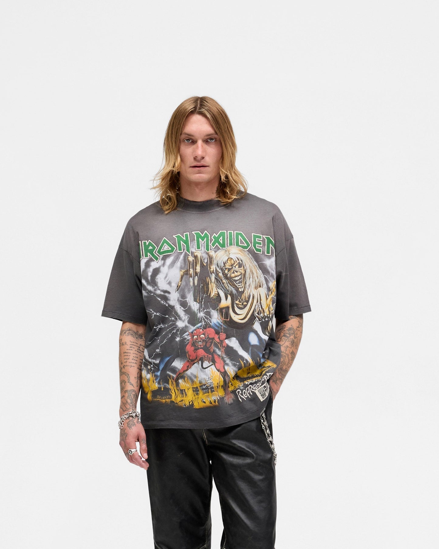 Represent X Iron Maiden Number Of Beast T-Shirt - Sunfade Grey