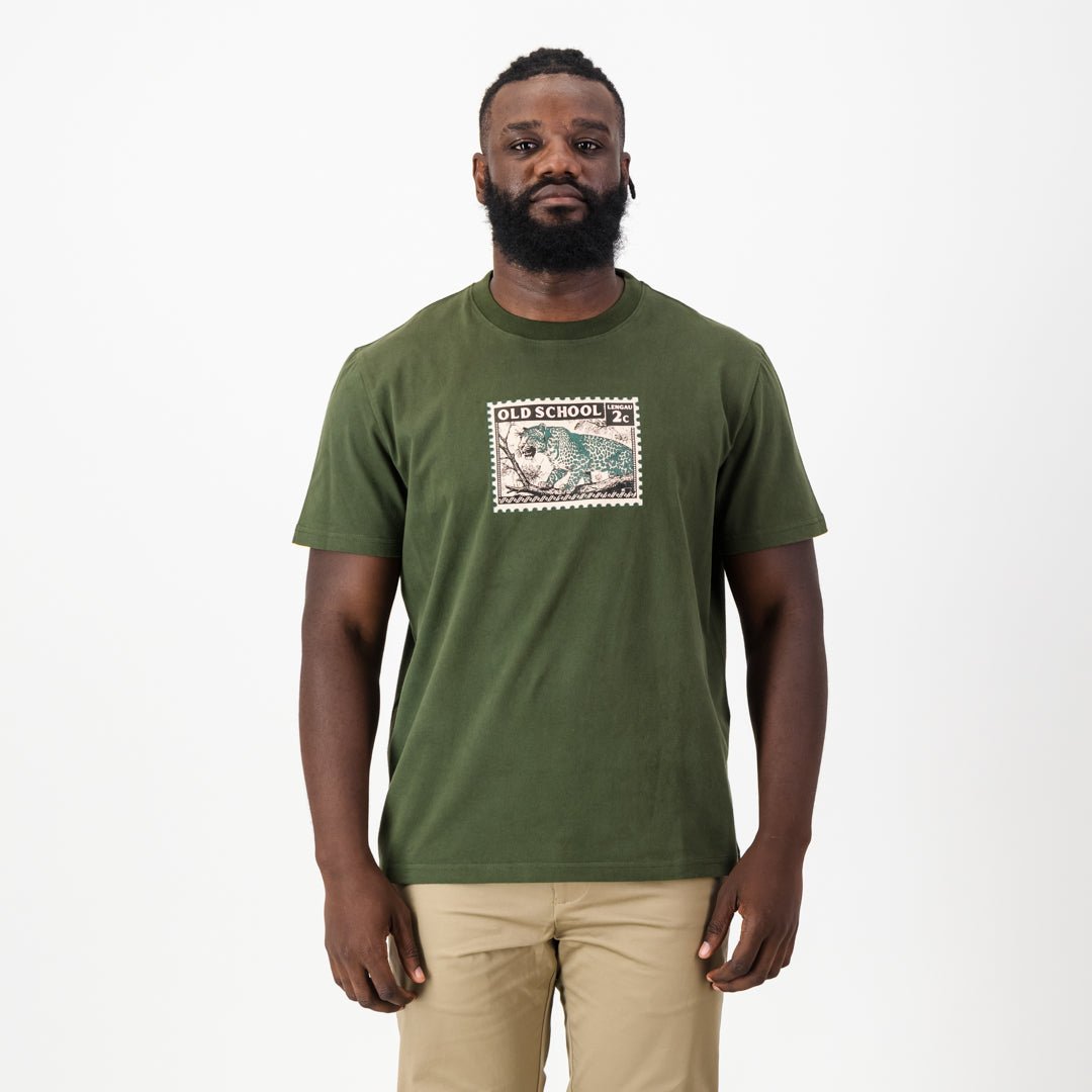 Old School Leopard Regular Crew Tee-Military Olive