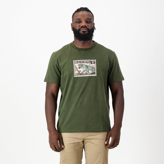 Old School Leopard Regular Crew Tee-Military Olive