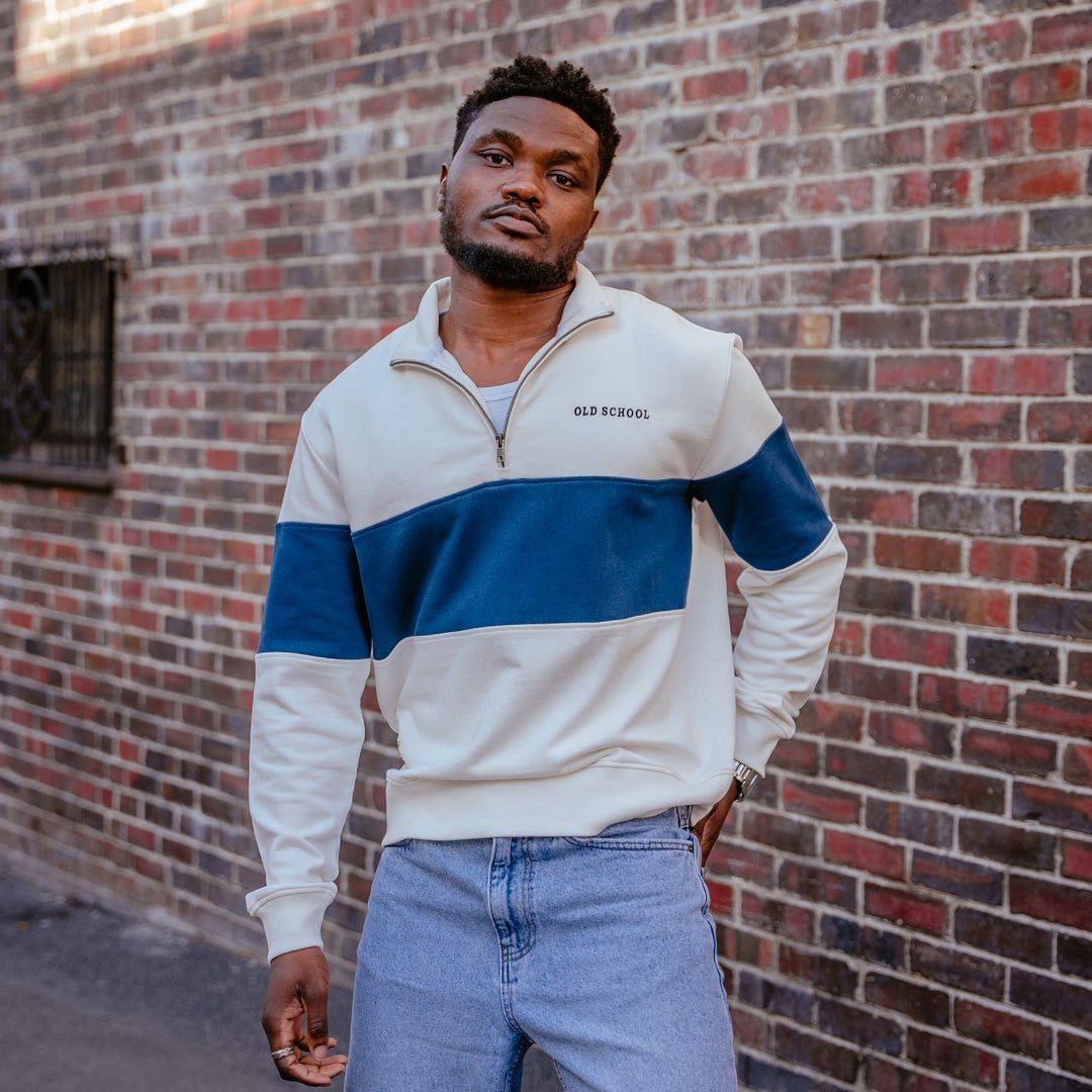 Old School Hoop Quarter Zip Sweat-Navy