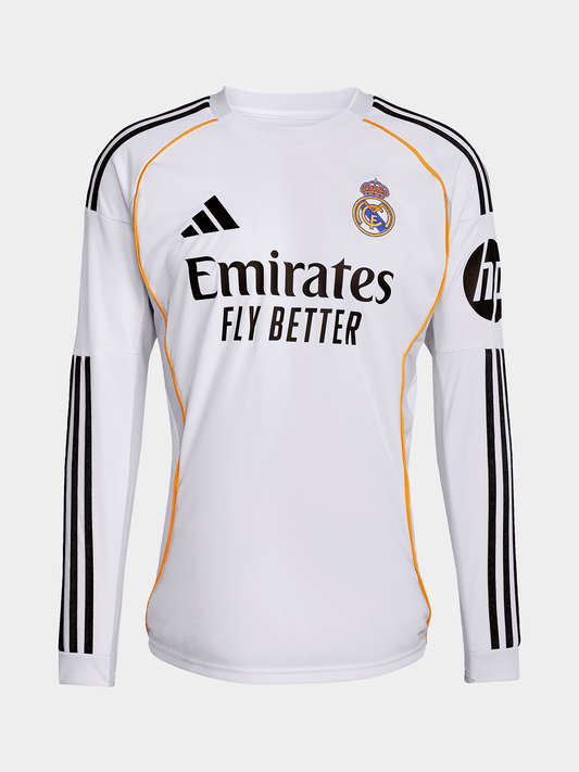 adidas Mens Real Madrid Home 25/26 Long Sleeve White Stadium Jersey