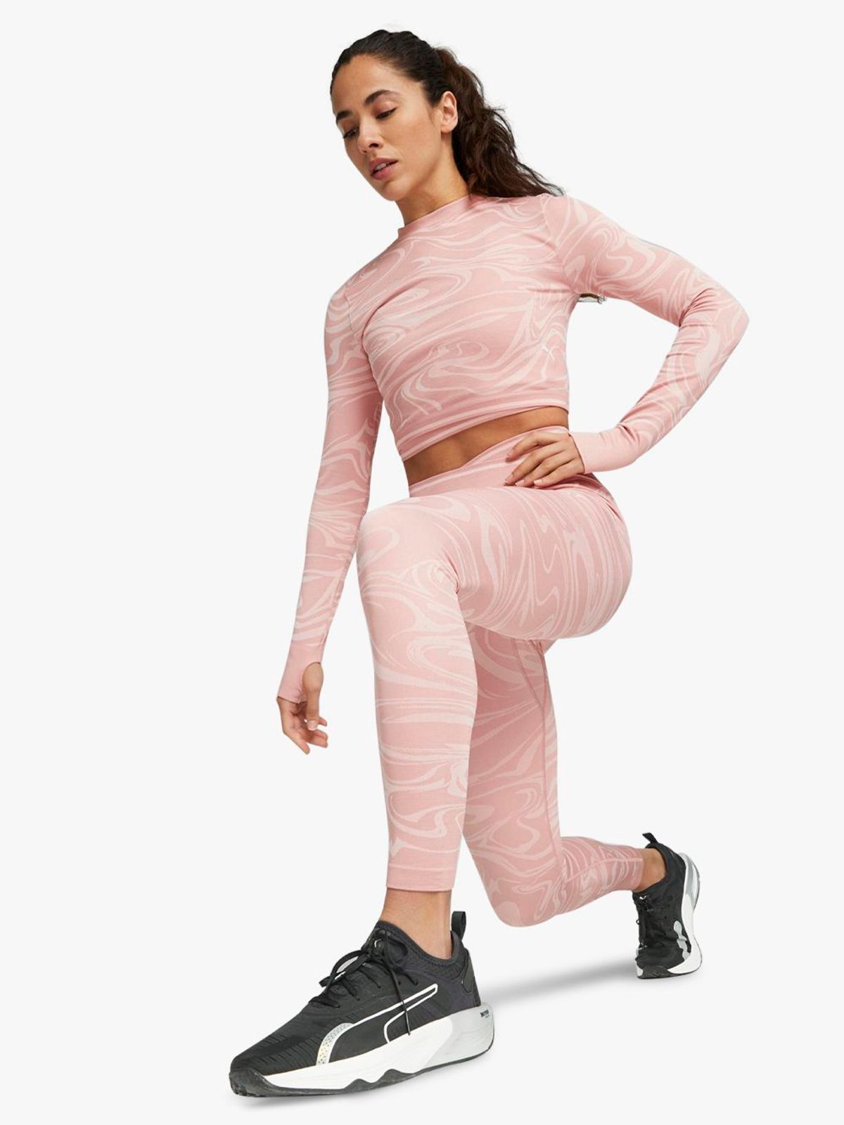 Puma Womens Formknit All Over Print Seamless Long Sleeve Pink Top