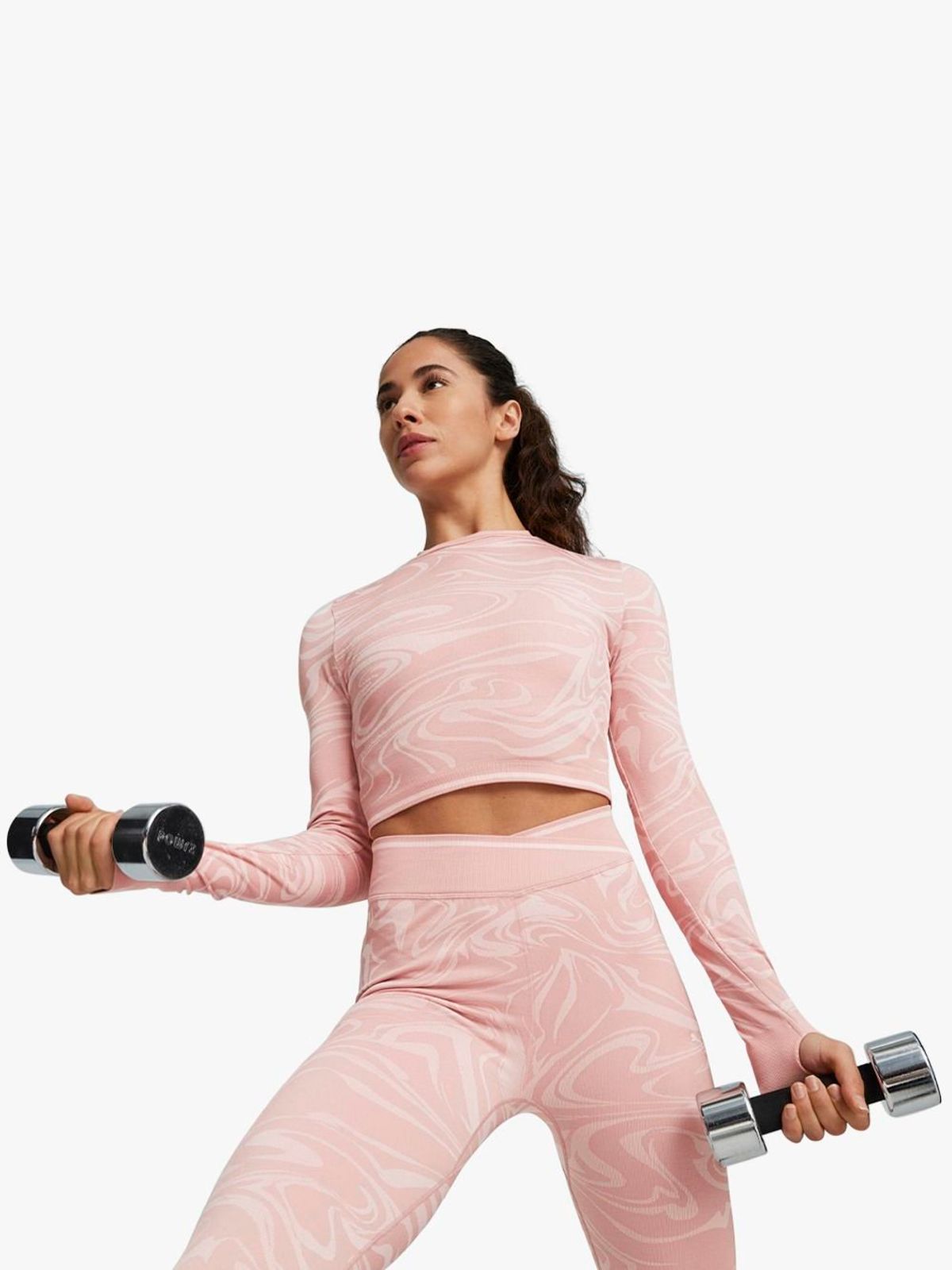 Puma Womens Formknit All Over Print Seamless Long Sleeve Pink Top