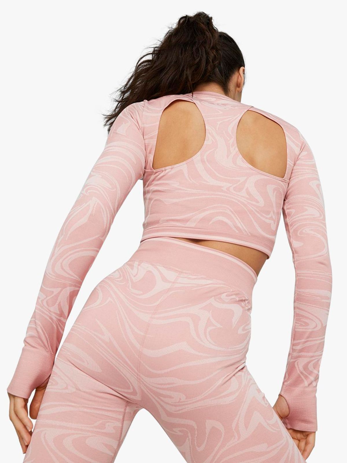 Puma Womens Formknit All Over Print Seamless Long Sleeve Pink Top