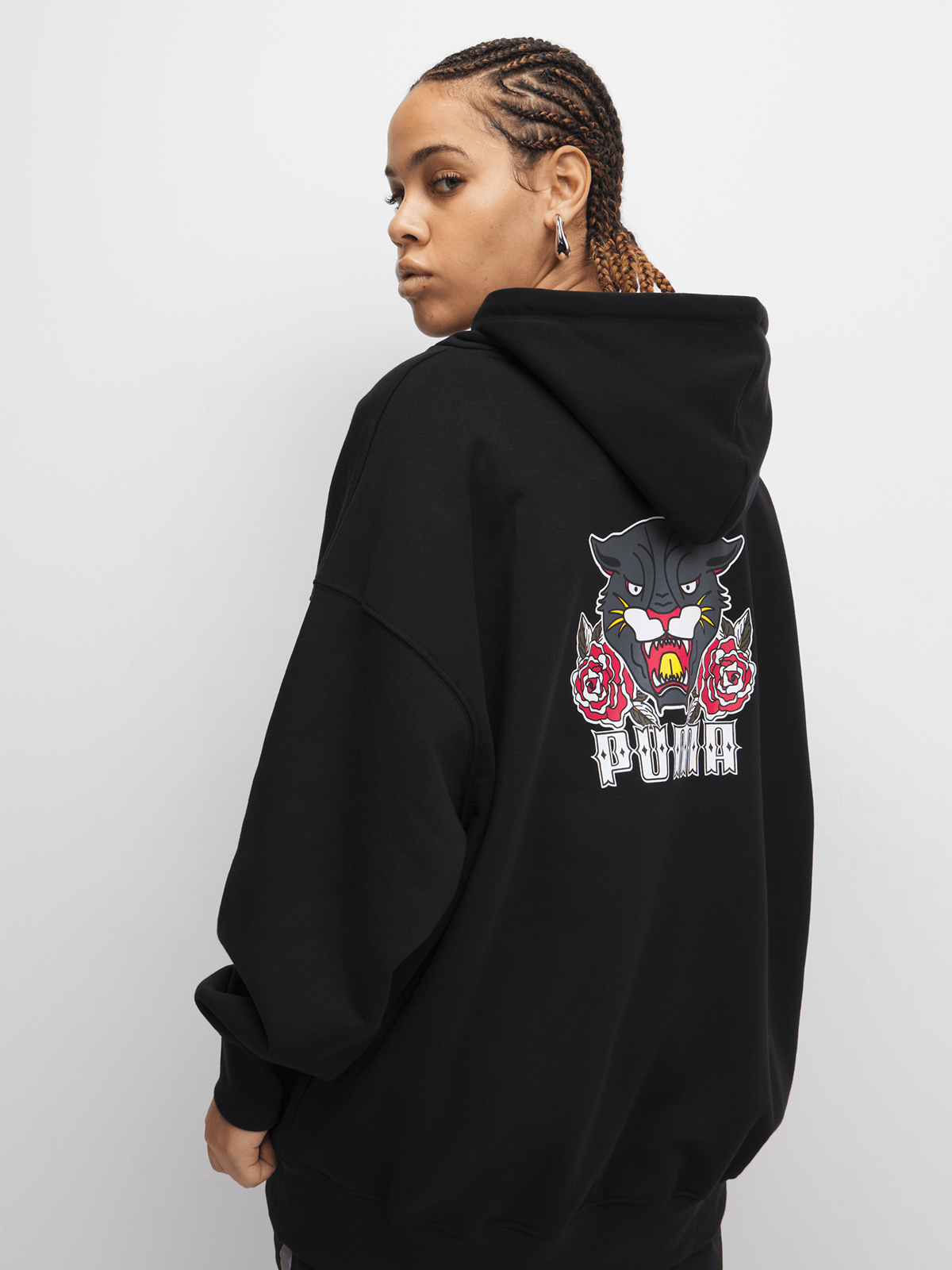 Puma Women's Puma Tattoo Graphic Black Oversized Hoodie
