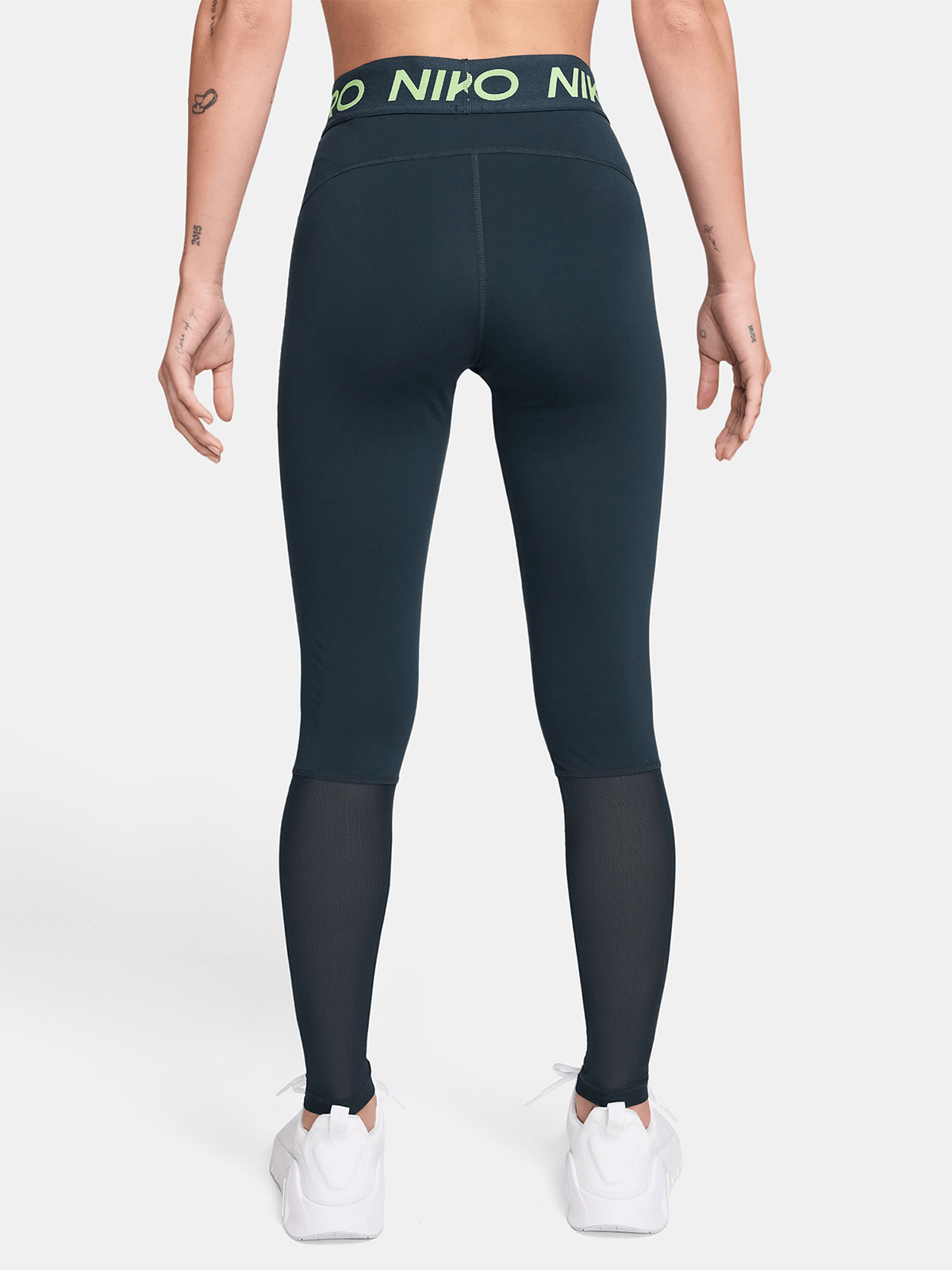 Nike Pro Womens Mesh-Paneled Armoury Navy/Volt/White Leggings