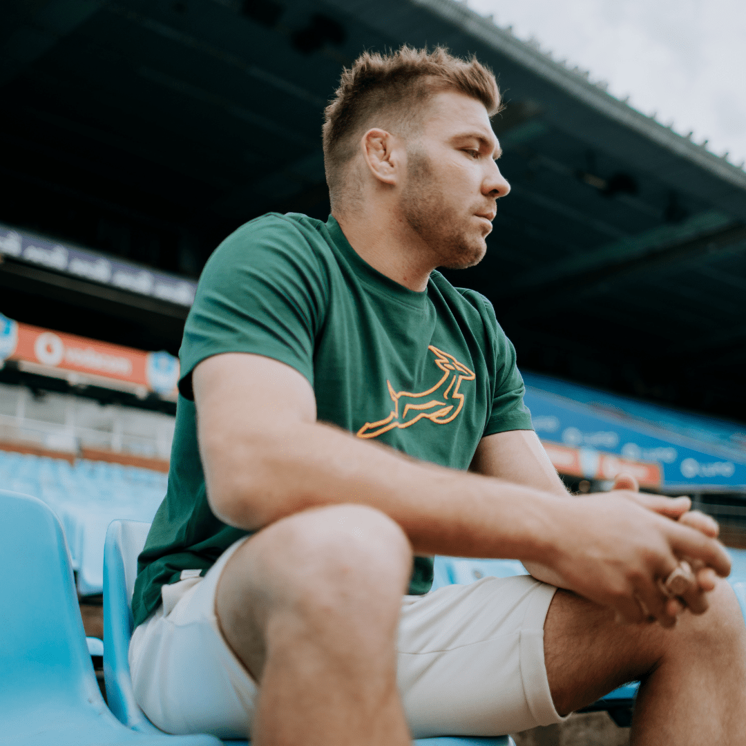 Springboks Outline EMB Regular Crew Tee-OS Green