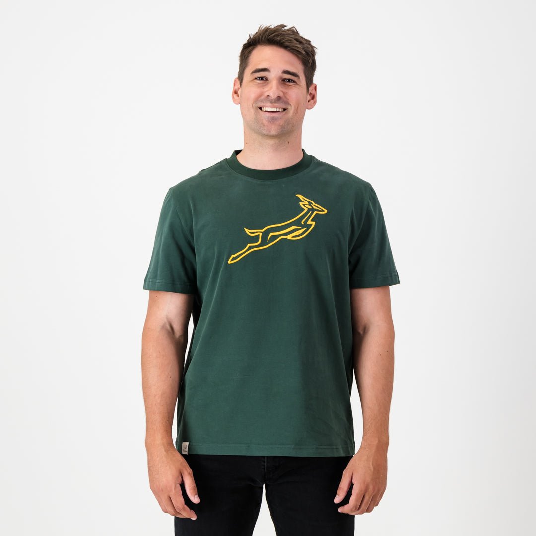 Springboks Outline EMB Regular Crew Tee-OS Green