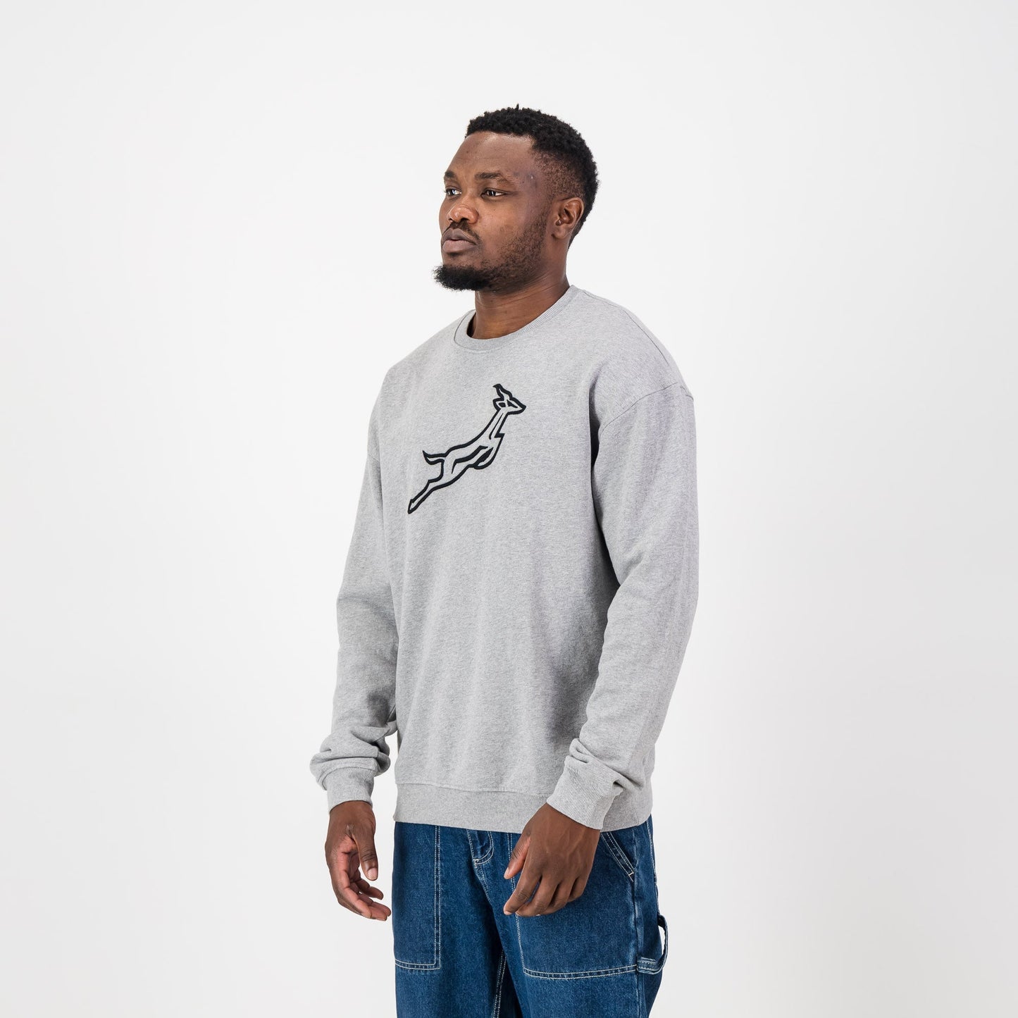 Springboks Outline EMB Crew Neck Sweat-LT Grey Melange