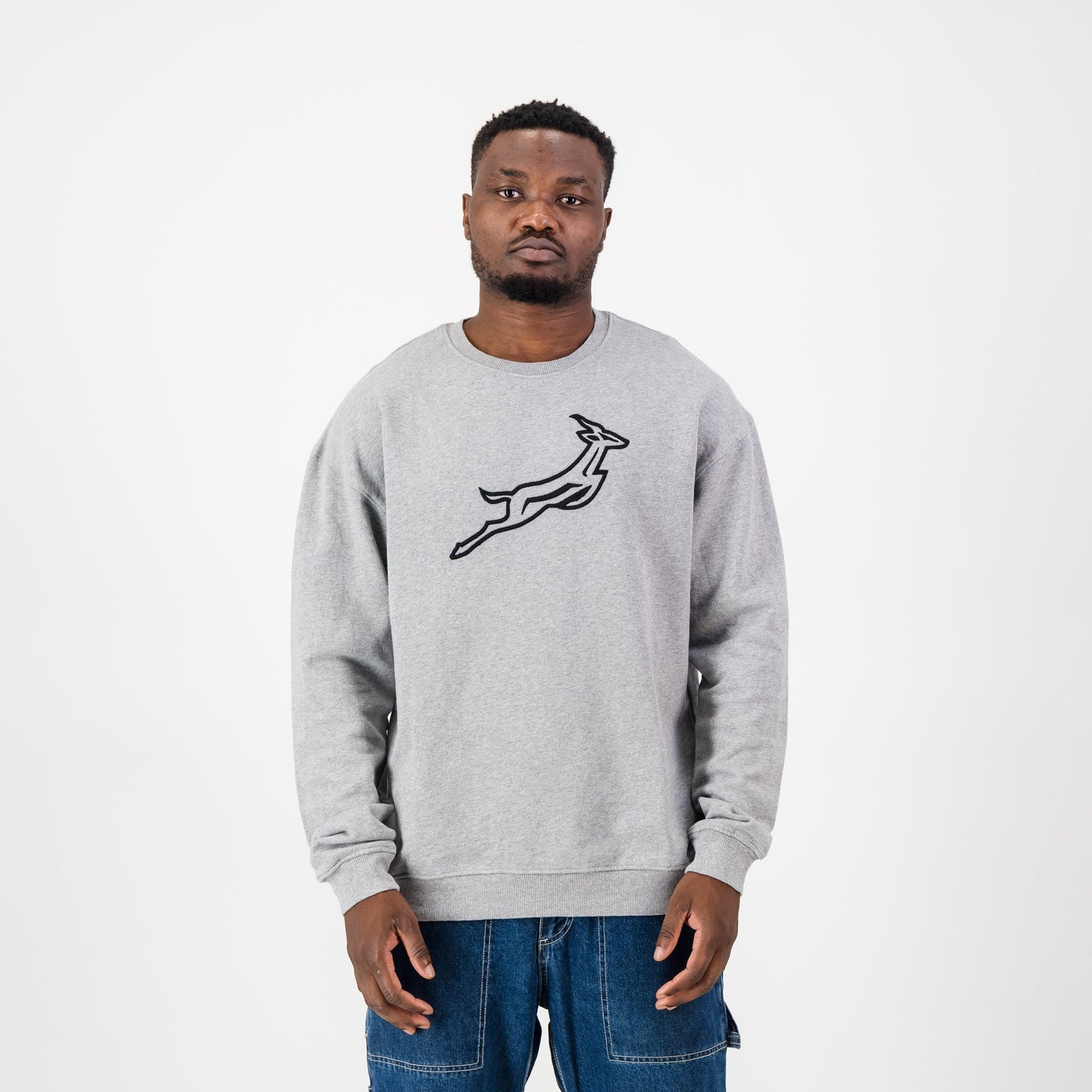 Springboks Outline EMB Crew Neck Sweat-LT Grey Melange