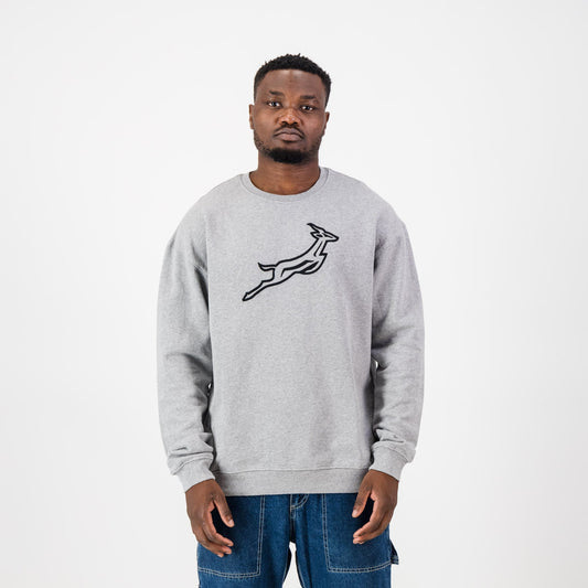 Springboks Outline EMB Crew Neck Sweat-LT Grey Melange