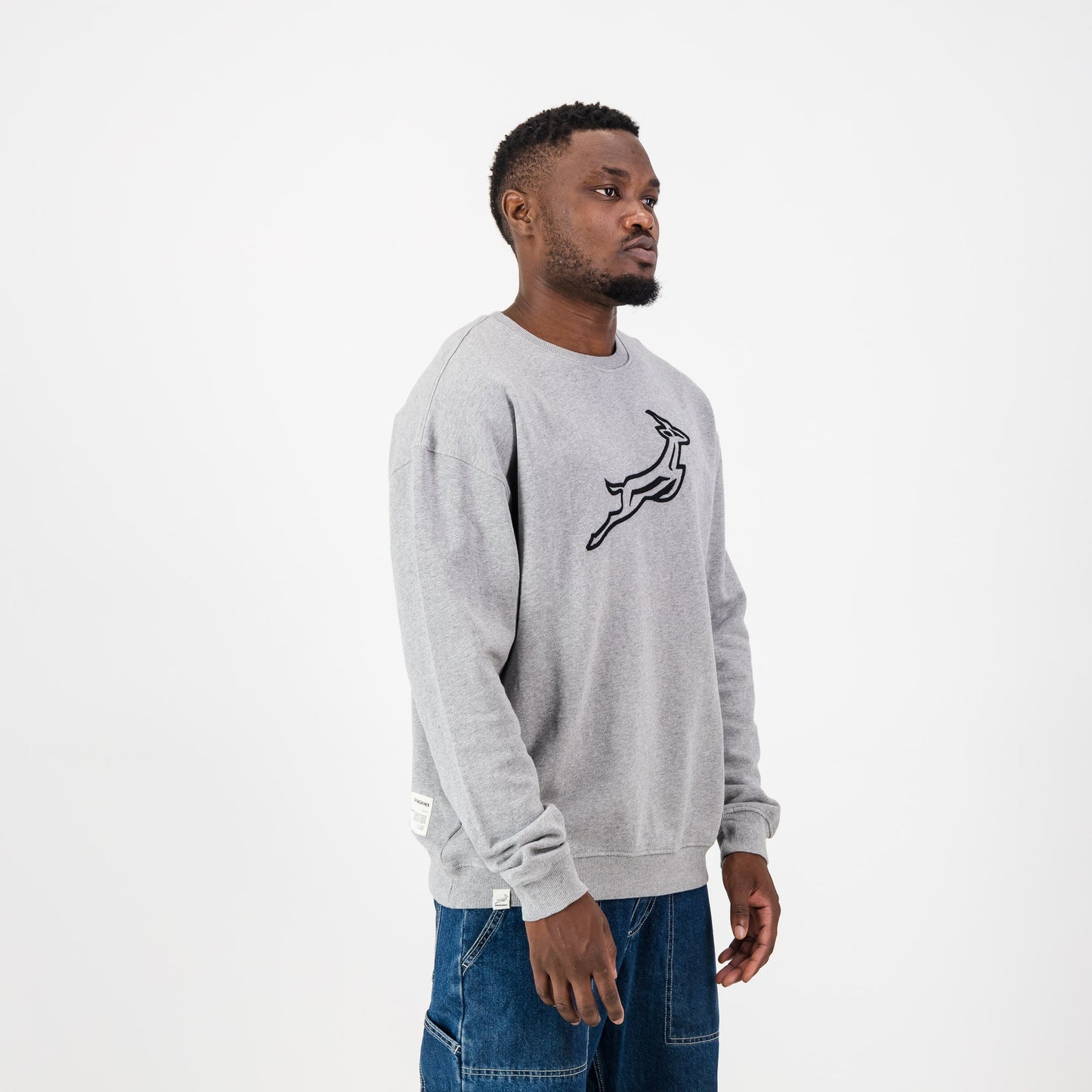 Springboks Outline EMB Crew Neck Sweat-LT Grey Melange