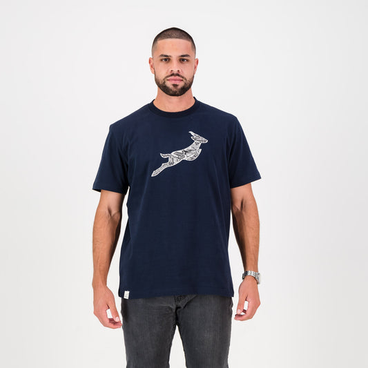 Springboks Stadium Bok Regular Crew Tee-Navy