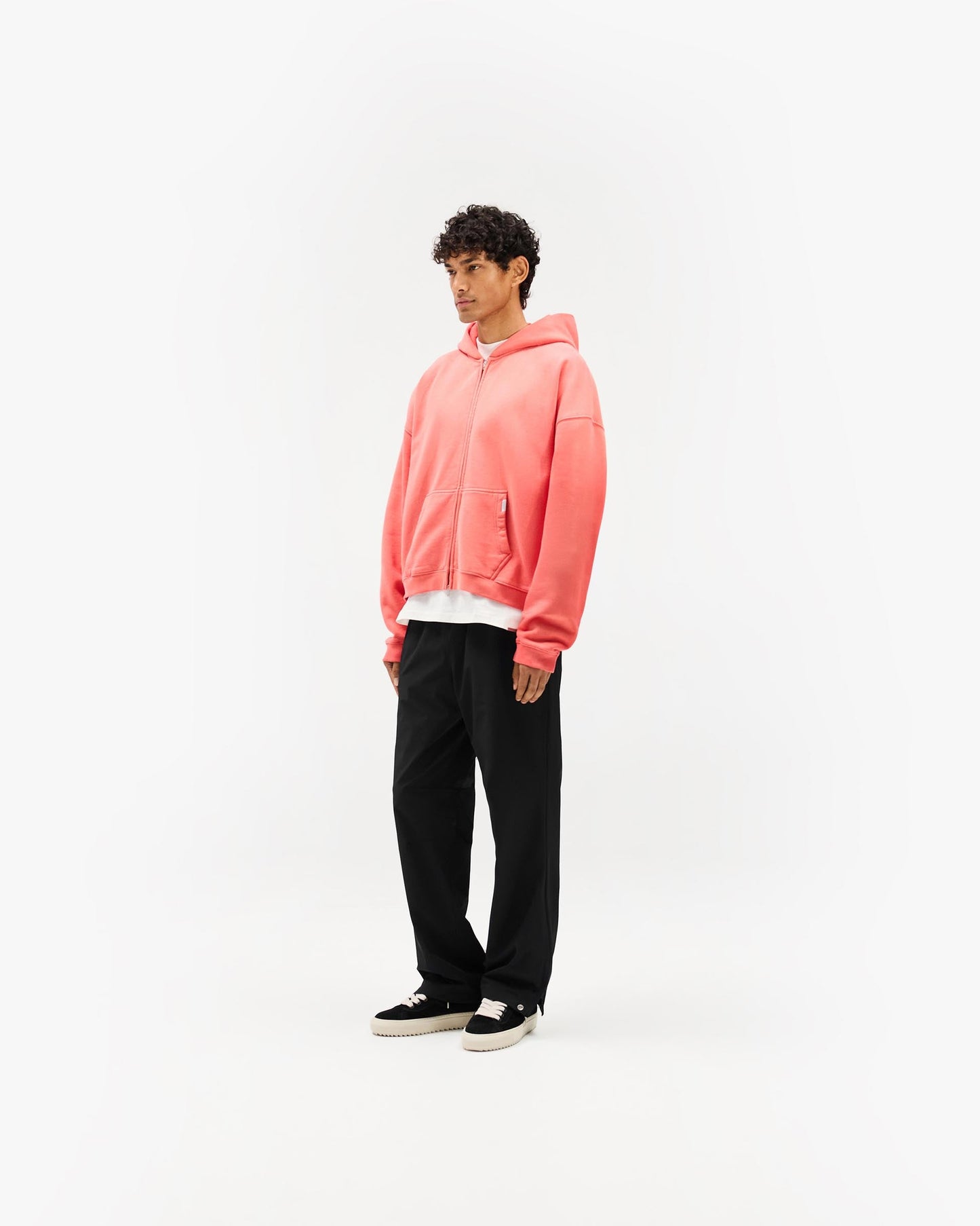 Initial Boxy Zip Through Hoodie - Vintage Red
